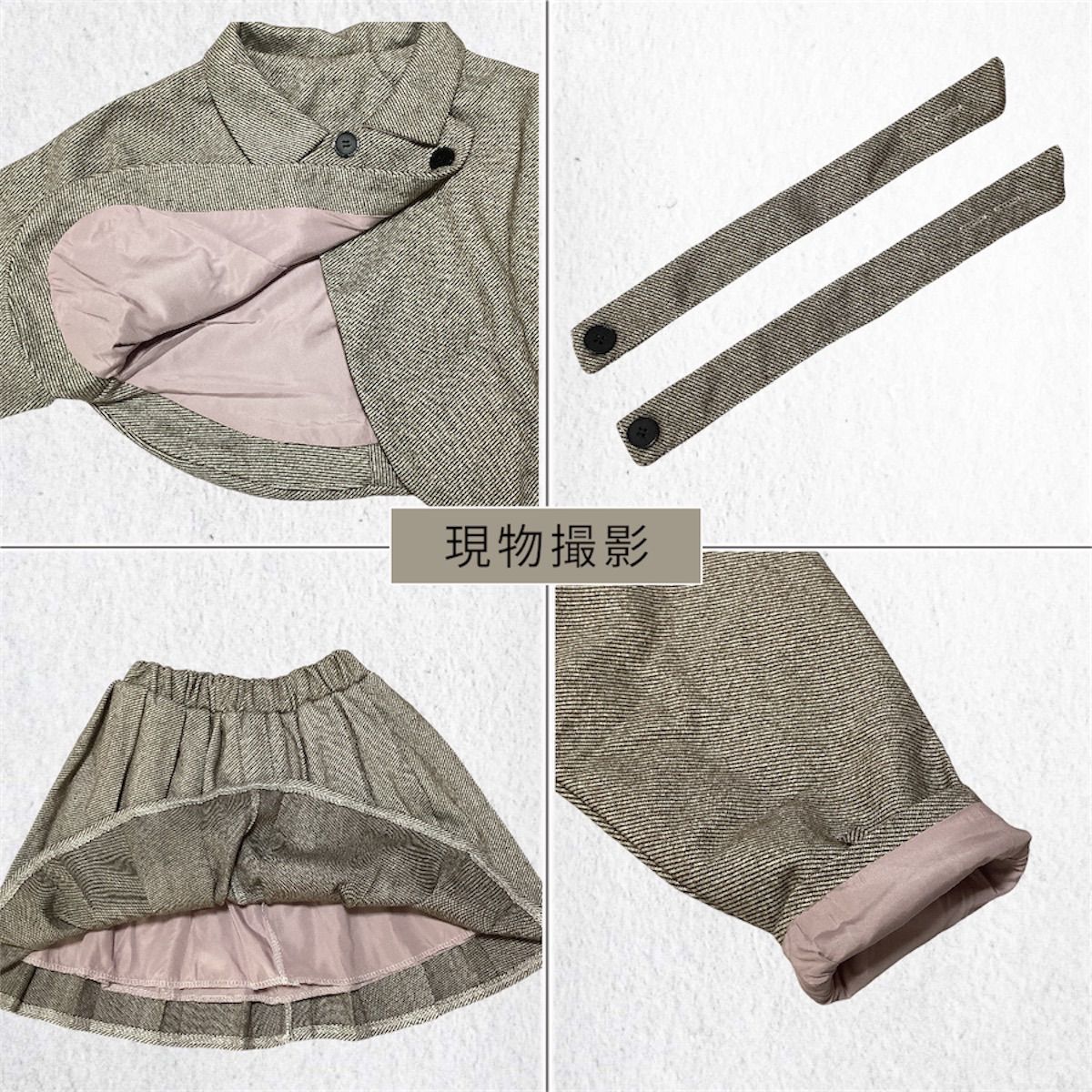 海外 輸入 韓国 子供服 キッズ 女の子 スカート コート ジャケット 長袖 セットアップ 制服風 ギャル 秋冬 フォーマル スーツ 2点セット プリーツスカート ツイード生地 通園 通学 お出掛け 110cm 120cm 130cm