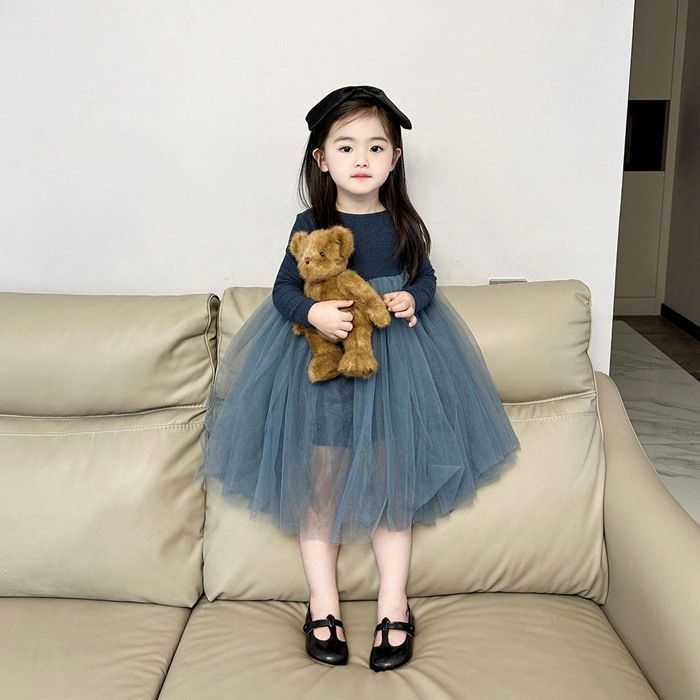 キッズ チュールワンピース 子供 こども 無地 韓国こども服 春 チュールワンピース 韓国子供服 女の子 シンプル 長袖 ワンピ 韓国子ども服 チュール キッズ 秋 90 100 110 120 130 140 女の子 ナチュラルxiaokb65