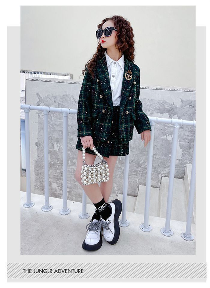 女の子 子供スーツ 2点セット ジャケット ショートパンツ 2点セット キッズ 子ども服 ツイード フォーマル スーツ チェック柄 可愛い お洒落 入園式 卒園式 幼稚園 発表会 卒業式 誕生日