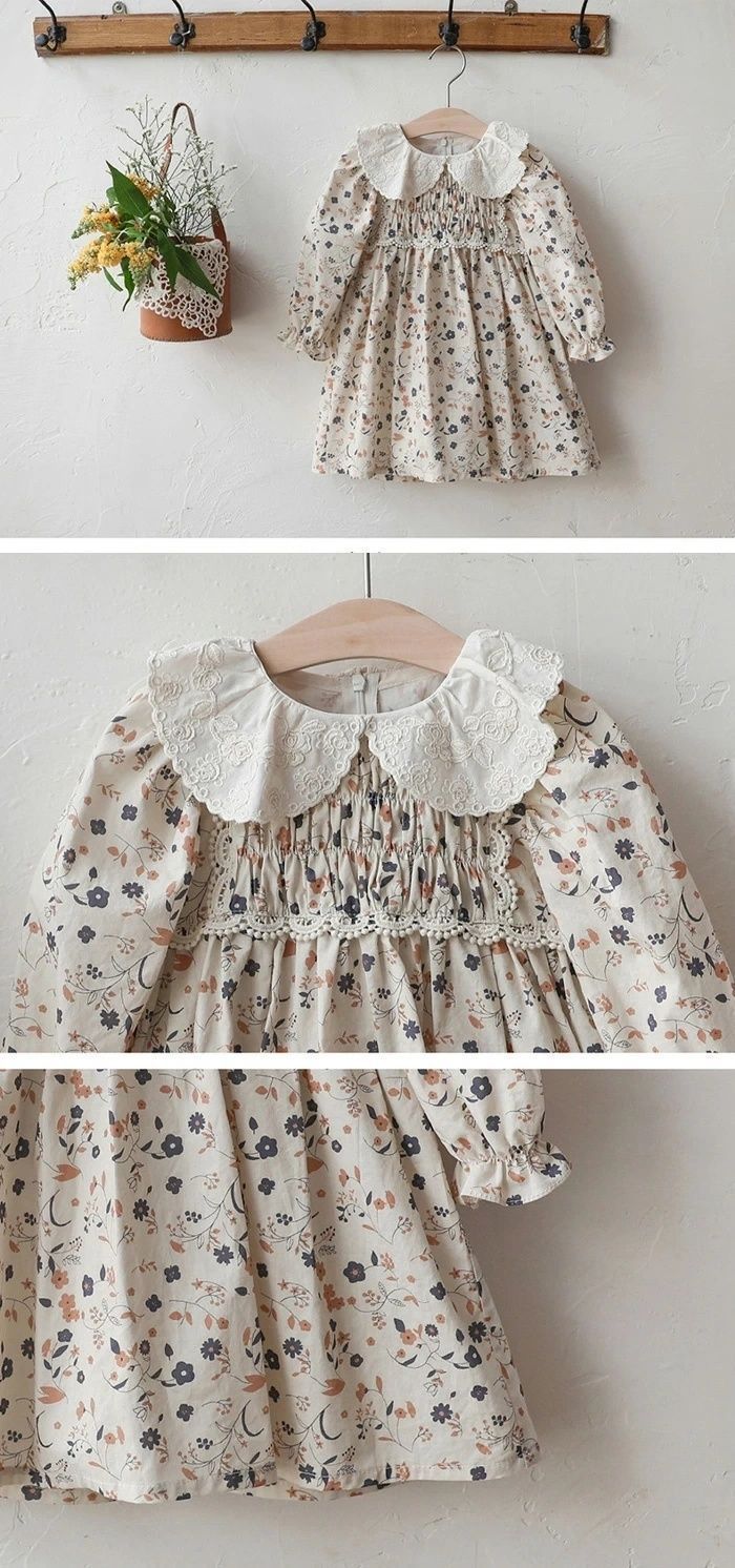 ベビー ワンピース 赤ちゃん 女の子 長袖 キッズ 子ども 子供服 付け襟 可愛い ワンピース 春 ベビードレス お姫様風 セレモニードレス 花柄 90 100 110 120 ベビー服 写真撮影 通園 通学