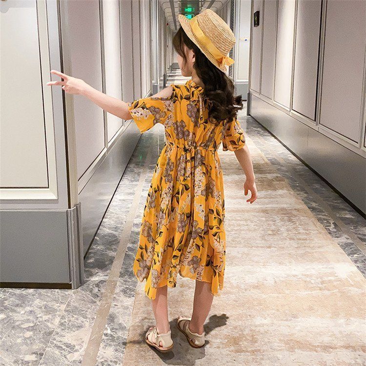 子供服 ワンピース 160 韓国子ども服 キッズ 女の子 夏服 半袖ワンピース シフォン 花柄 子供ドレス 結婚式 誕生日 ベビー服 ジュニア お姫様 おしゃれ 可愛い#cupload140942