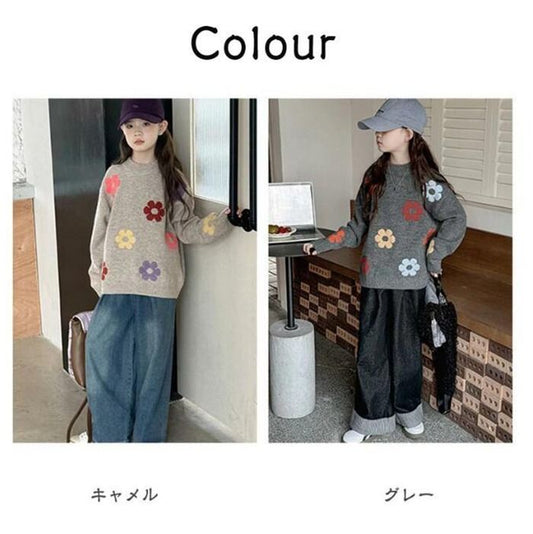 キッズ セーター 女の子 子供服 ニットセーター 花柄 セーター キッズ 子供セーター タートルネック トップス 子ども服 通園 通学 可愛い ジュニア 赤ちゃん 春秋冬 暖かい クリスマス 誕生日 プレゼント 入園 入学 xzxiaoyun179