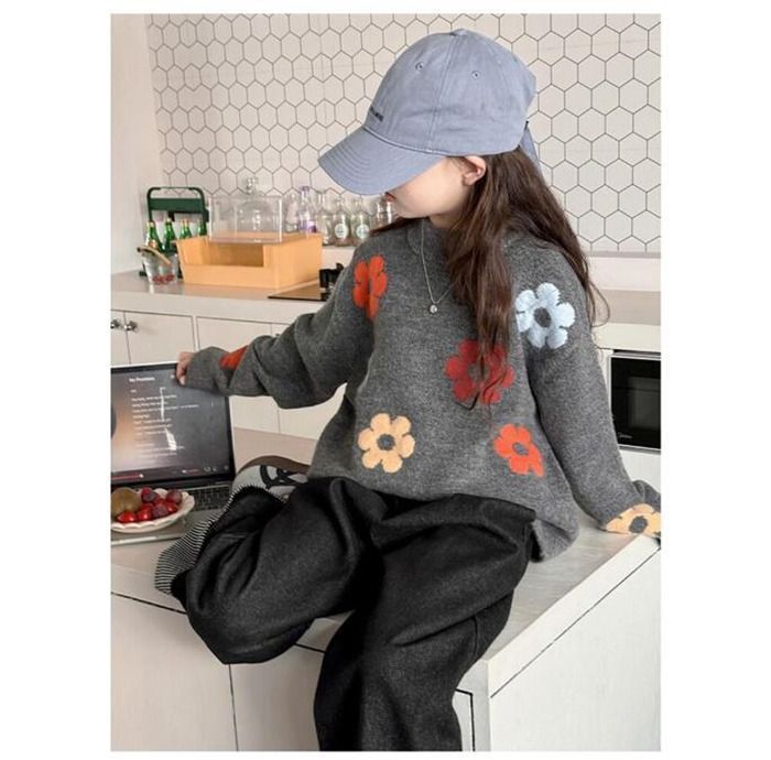 キッズ セーター 女の子 子供服 ニットセーター 花柄 セーター キッズ 子供セーター タートルネック トップス 子ども服 通園 通学 可愛い ジュニア 赤ちゃん 春秋冬 暖かい クリスマス 誕生日 プレゼント 入園 入学 xzxiaoyun179