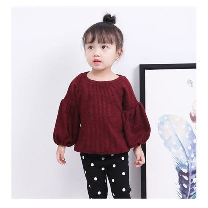 パフスリーブニット ニット セーター チュニック 子供服 キッズ服 女の子 パフスリーブ バルーンスリーブ バルーン袖 ラウンドネック バルーン裾 バ