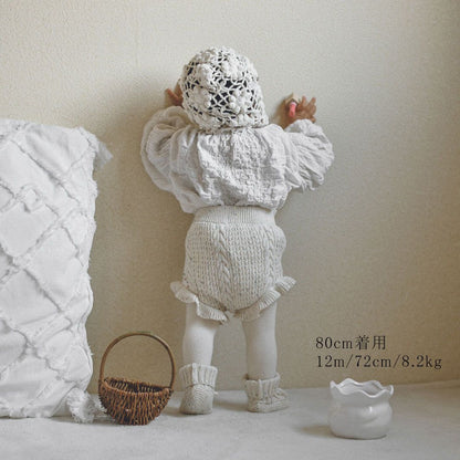 つぶつぶブルマ ブルー 韓国子供服 子供服 子ども服 ベビー ロンパース スカート ブルマ ニット 春服 ピンク ブルー ホワイト 白 おしゃれ シンプル かわいい