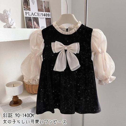 ワンピース 子供 長袖 裏起毛 リボン ベビー服 女の子 韓国 子供服 赤ちゃん 服 キッズ 子どもワンピース フリル シンプル 子ども服 カジュアル 入園式 入学式 お受験 結婚式 七五三 誕生日 撮影用 厚手 冬 お出かけ 普段着 子供服