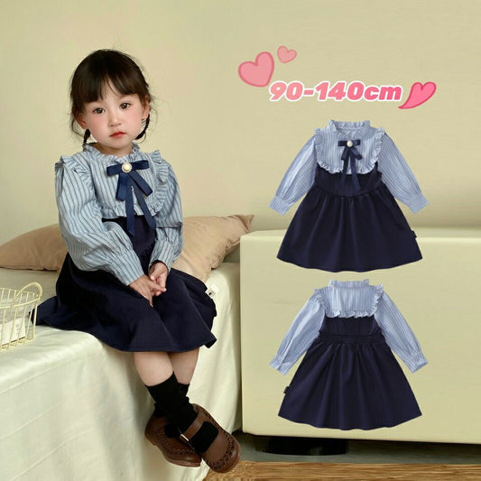 ワンピース 女の子 長袖 ベビー ワンピース キッズ 秋 春 重ね風 リボン付き 子供ワンピース 大人っぽい 入園式 フォーマルワンピース 重ね着風 長袖 お呼ばれ パーティー 結婚式 発表会 演奏会 七五三 90 100 110 120 130 140