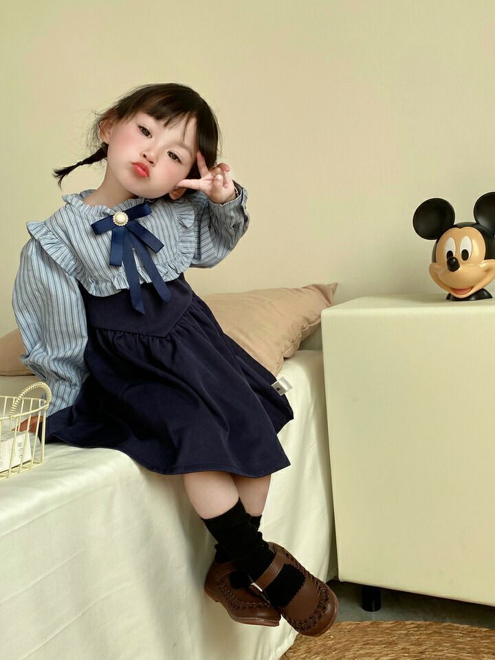 ワンピース 女の子 長袖 ベビー ワンピース キッズ 秋 春 重ね風 リボン付き 子供ワンピース 大人っぽい 入園式 フォーマルワンピース 重ね着風 長袖 お呼ばれ パーティー 結婚式 発表会 演奏会 七五三 90 100 110 120 130 140