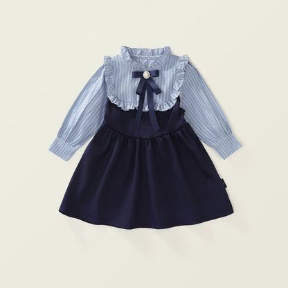 ワンピース 女の子 長袖 ベビー ワンピース キッズ 秋 春 重ね風 リボン付き 子供ワンピース 大人っぽい 入園式 フォーマルワンピース 重ね着風 長袖 お呼ばれ パーティー 結婚式 発表会 演奏会 七五三 90 100 110 120 130 140