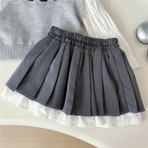 子供スーツ 女の子 上下3点セット 普段着 子供服 女の子 春秋スーツセット ニットベスト シャツ スカート シュート丈 可愛い 長袖 お洒落 キッズ フォーマルスーツ セットアップ 入園式 入学式 卒園式 卒業式 結婚式 発表会 七五三