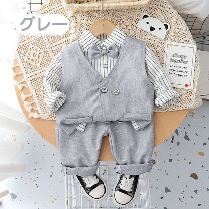 4点セット キッズスーツ 男の子 スーツ フォーマル 子供スーツ 上下セット キッズ 長袖 ベスト シャツ パンツ 洋服 七五三 子供服 赤ちゃん ベビー セットアップ おしゃれ 結婚式 入学式 入園式 卒園式 発表会 お祝い