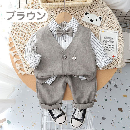 4点セット キッズスーツ 男の子 スーツ フォーマル 子供スーツ 上下セット キッズ 長袖 ベスト シャツ パンツ 洋服 七五三 子供服 赤ちゃん ベビー セットアップ おしゃれ 結婚式 入学式 入園式 卒園式 発表会 お祝い