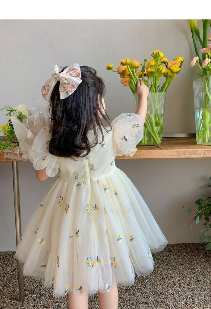 ワンピース キッズ ドレス 子供 ドレス 半袖 チュール 女の子 子供服 こども服 子ども服 子ども 七五三 ドレス 夏 90cm 100cm 110cm 120cm 130cm ピアノ発表会 結婚式 音楽会 演奏会 刺繍 かわいい