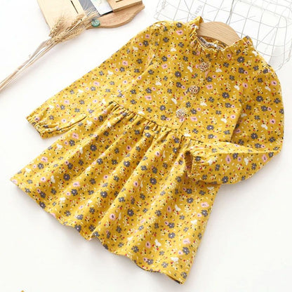 女の子 ワンピース かわいい 人気 おすすめ 花柄 総柄 フレア スカート 長袖ワンピース 長袖ワンピ ハイネック 韓国子供服 子供服 キッズ ベビー キッズ服 べビー服 ガーリー 春 秋冬 フレアワンピ