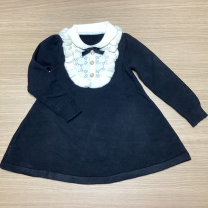 韓国 子供服 キッズ ガールズ ワンピース フリル襟 長袖 リボン ブラック フォーマル ニット素材 お出掛け おしゃれ お祝い LANMOMO