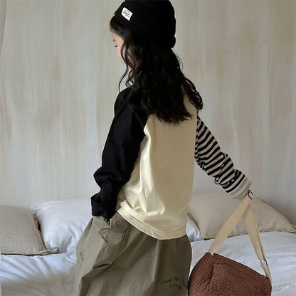 韓国 子供服 キッズ 男女兼用 女の子 男の子 ガールズ ボーイズ 長袖 ロンT トップス Tシャツ コットン ボーダー ストライプ トレーナー カットソー