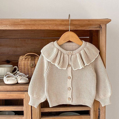 韓国 キッズ ベビー 子供服 長袖 カーディガン アウター ニット フリル襟 かわいい お出掛け フォーマル 上着 ベージュ