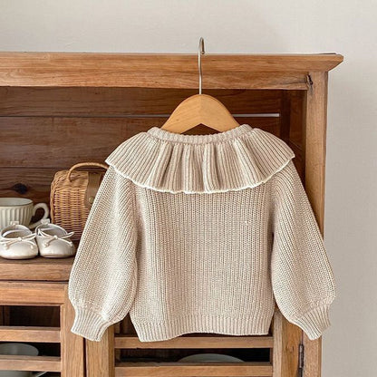 韓国 キッズ ベビー 子供服 長袖 カーディガン アウター ニット フリル襟 かわいい お出掛け フォーマル 上着 ベージュ