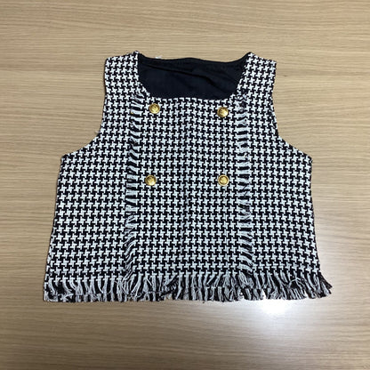 韓国 子供服 女の子 3点セット パンツ ベスト タートルネック トップス インナー 長袖 秋冬 ツイード風 ビスチェ セットアップ 上下セット