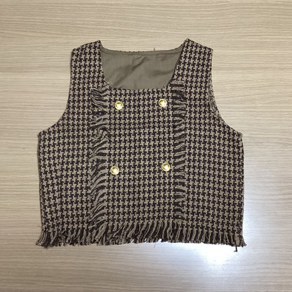 韓国 子供服 女の子 3点セット パンツ ベスト タートルネック トップス インナー 長袖 秋冬 ツイード風 ビスチェ セットアップ 上下セット