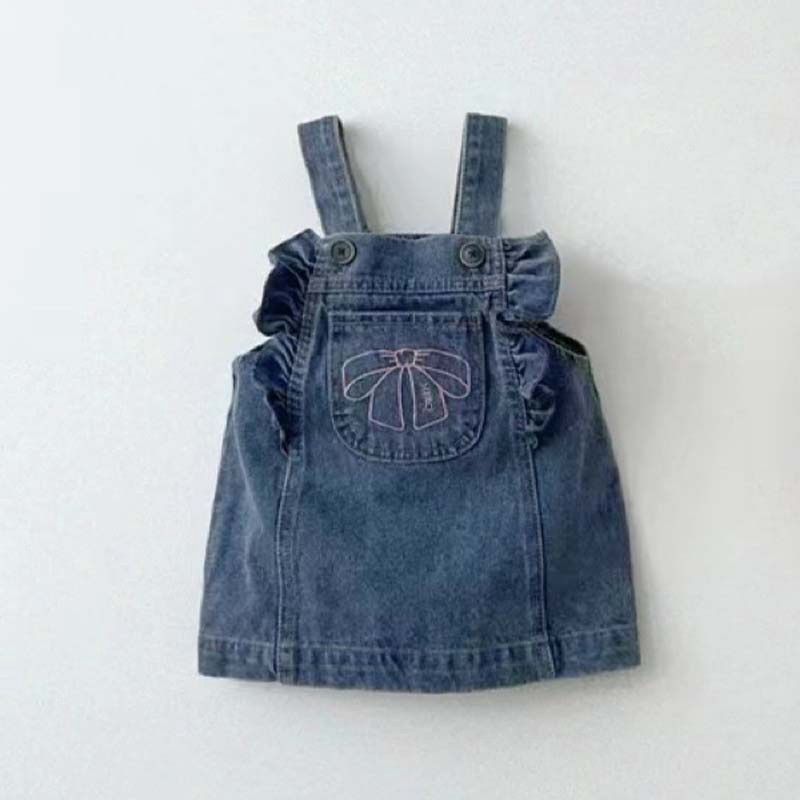 韓国 子供服 ベビー服 スカート サロペット オールインワン オーバーオール リボン コーデュロイ フリル 刺繍 90cm 100cm