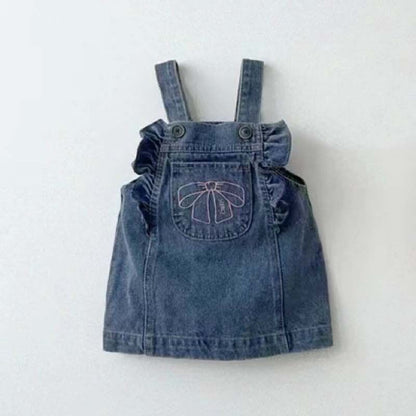 韓国 子供服 ベビー服 スカート サロペット オールインワン オーバーオール リボン コーデュロイ フリル 刺繍 90cm 100cm