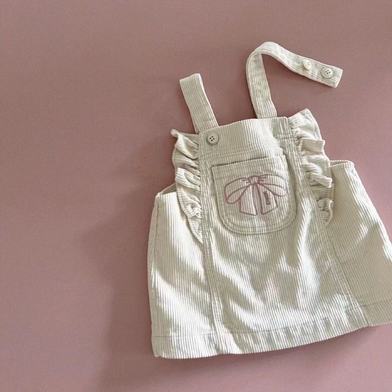 韓国 子供服 ベビー服 スカート サロペット オールインワン オーバーオール リボン コーデュロイ フリル 刺繍 90cm 100cm