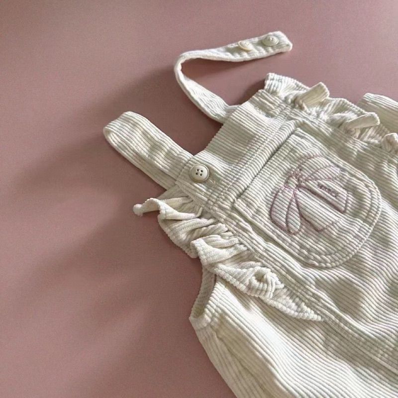 韓国 子供服 ベビー服 スカート サロペット オールインワン オーバーオール リボン コーデュロイ フリル 刺繍 90cm 100cm