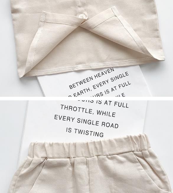 韓国 海外 輸入 子ども服 キッズ ベビー服 セットアップ 2点セット 上下セット 半袖 短パン 半ズボン セーラー服 セーラー襟 丸襟 ベージュ ネイビー パンツ ズボン トップス シャツ 男女兼用 女の子 男の子 おそろい 姉妹 兄弟