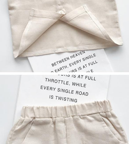 韓国 海外 輸入 子ども服 キッズ ベビー服 セットアップ 2点セット 上下セット 半袖 短パン 半ズボン セーラー服 セーラー襟 丸襟 ベージュ ネイビー パンツ ズボン トップス シャツ 男女兼用 女の子 男の子 おそろい 姉妹 兄弟