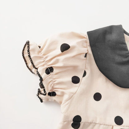 韓国 キッズ 子ども服 ベビー 赤ちゃん ワンピース チュニック トップス ロンパース おむつカバー ブルマ ドット 半袖 リボン ヘアバンド付き インナーパンツ付き パンツ お出掛け 記念写真 記念撮影 誕生日 お祝い パーティー 80cm 70cm