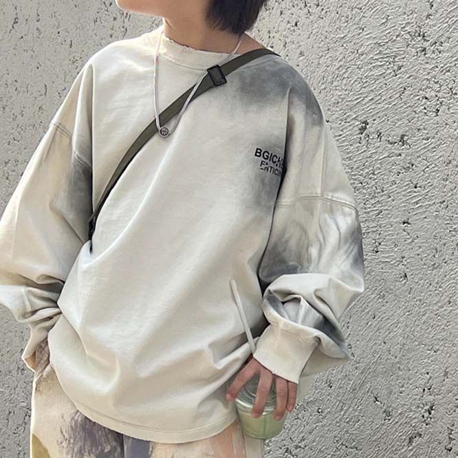 韓国 海外 輸入 キッズ 子供服 男の子 男子 長袖 おしゃれ トップス カットソー ロンT スウェット グラデーション タイダイ ホワイト グレー トレーナー パーカー 120cm 130cm 140cm