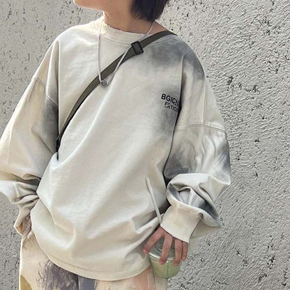 韓国 海外 輸入 キッズ 子供服 男の子 男子 長袖 おしゃれ トップス カットソー ロンT スウェット グラデーション タイダイ ホワイト グレー トレーナー パーカー 120cm 130cm 140cm