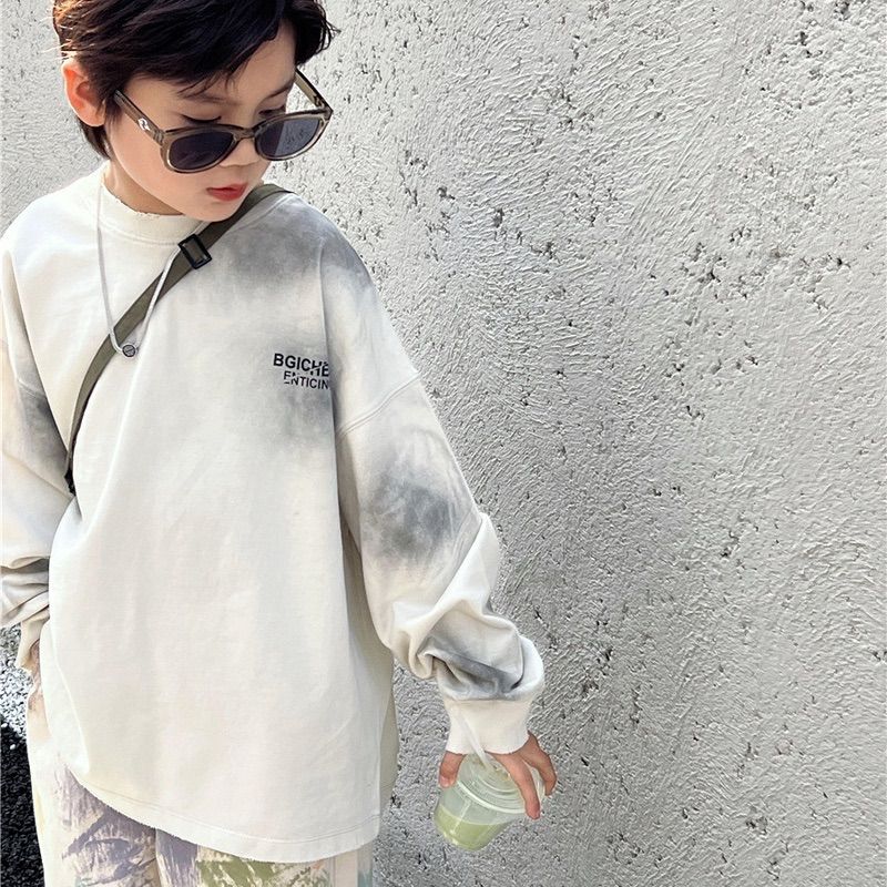 韓国 海外 輸入 キッズ 子供服 男の子 男子 長袖 おしゃれ トップス カットソー ロンT スウェット グラデーション タイダイ ホワイト グレー トレーナー パーカー 120cm 130cm 140cm