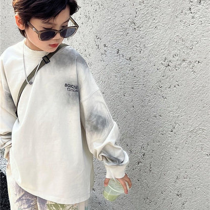 韓国 海外 輸入 キッズ 子供服 男の子 男子 長袖 おしゃれ トップス カットソー ロンT スウェット グラデーション タイダイ ホワイト グレー トレーナー パーカー 120cm 130cm 140cm