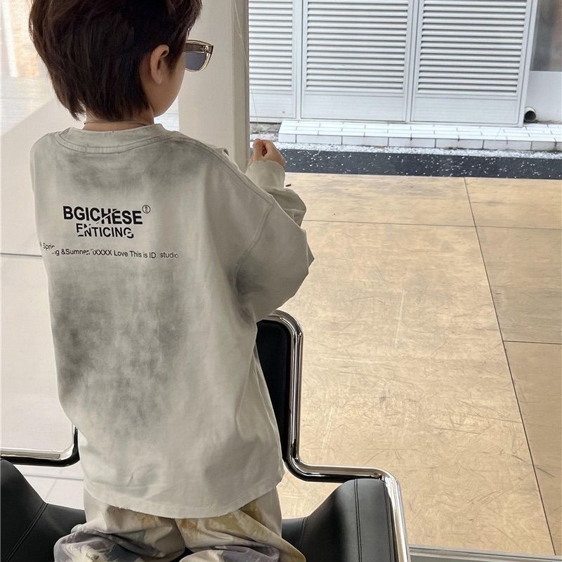 韓国 海外 輸入 キッズ 子供服 男の子 男子 長袖 おしゃれ トップス カットソー ロンT スウェット グラデーション タイダイ ホワイト グレー トレーナー パーカー 120cm 130cm 140cm