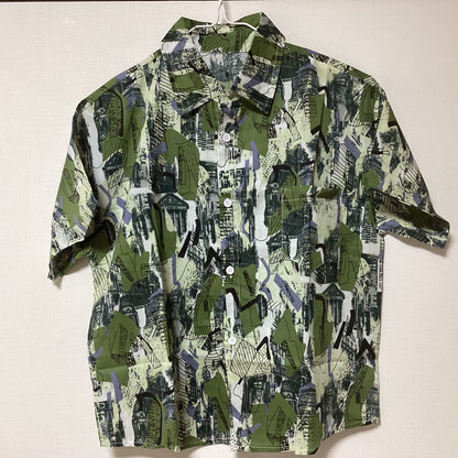 韓国 海外 輸入 子供服 キッズ 男の子 男子 おしゃれ 柄シャツ 緑 グリーン 幾何学 アロハシャツ タイダイ トップス 半袖 シャツ 130cm 140cm150cm