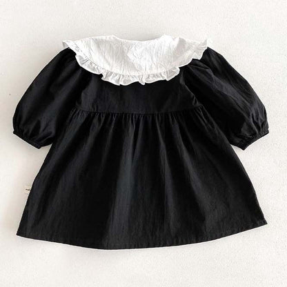 韓国 海外 輸入 赤ちゃん ベビー服 子ども キッズ ワンピース スカート ロンパース おしゃれ襟 レース ハート ブラック 長袖 フォーマル 結婚式 発表会 お宮参り 七五三 百日祝い 記念写真 お出掛け お祝い パーティー 70cm 75cm 80cm