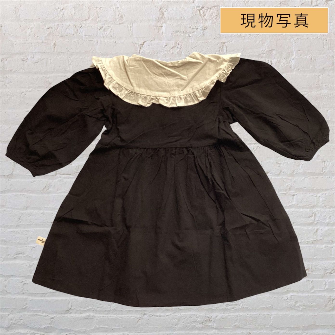 韓国 海外 輸入 赤ちゃん ベビー服 子ども キッズ ワンピース スカート ロンパース おしゃれ襟 レース ハート ブラック 長袖 フォーマル 結婚式 発表会 お宮参り 七五三 百日祝い 記念写真 お出掛け お祝い パーティー 70cm 75cm 80cm