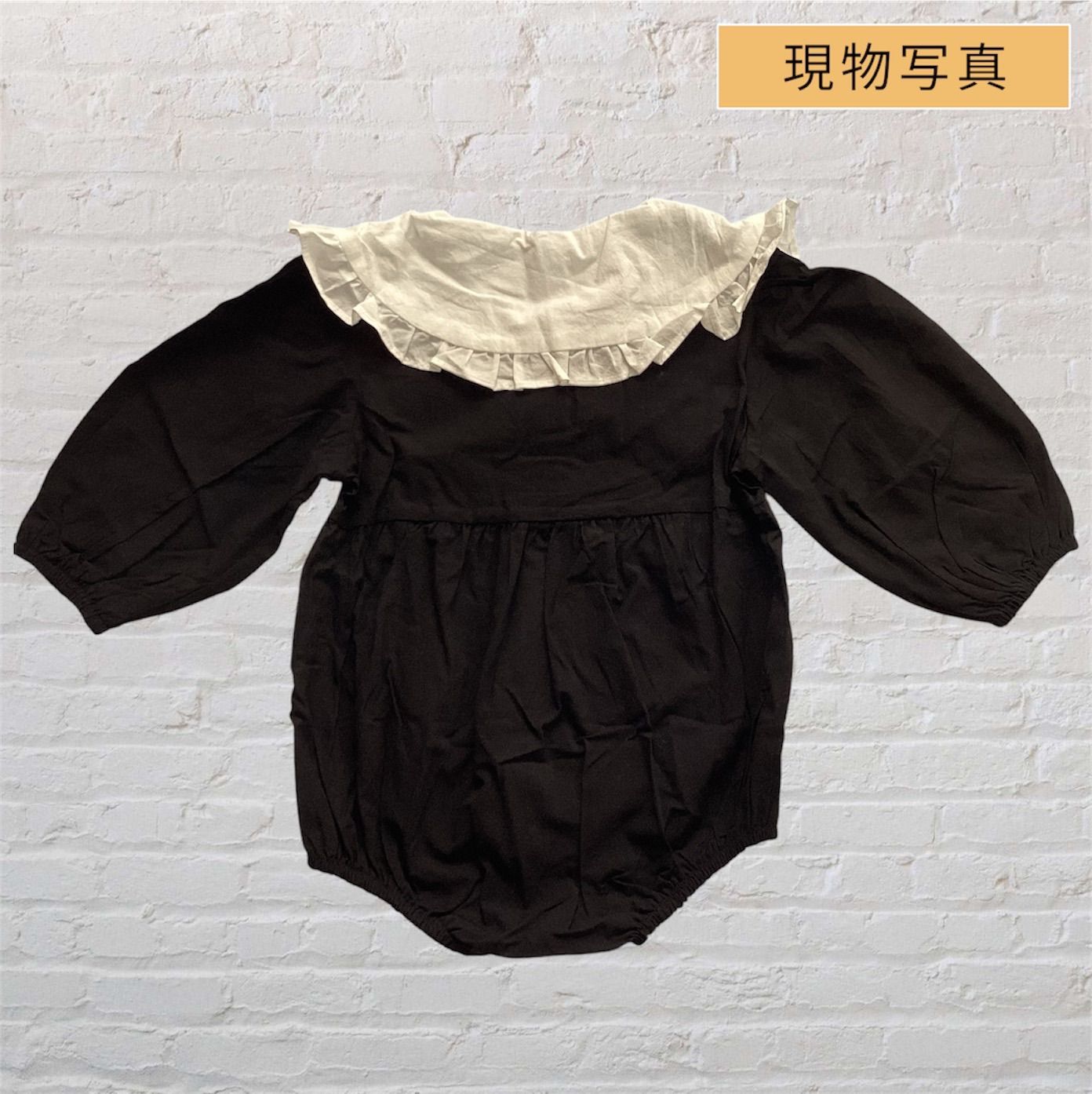 韓国 海外 輸入 赤ちゃん ベビー服 子ども キッズ ワンピース スカート ロンパース おしゃれ襟 レース ハート ブラック 長袖 フォーマル 結婚式 発表会 お宮参り 七五三 百日祝い 記念写真 お出掛け お祝い パーティー 70cm 75cm 80cm