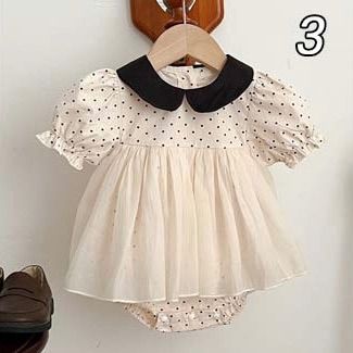 韓国 海外 輸入 ベビー服 赤ちゃん 半袖 ロンパース ワンピース チュール レース ドット柄 水玉 おしゃれ ベージュ フォーマル 冠婚葬祭 結婚式 発表会 七五三 お宮参り 100日祝い 誕生日 パーティー お出掛け 70cm 73cm 75cm 80cm