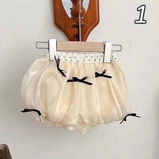 韓国 海外 輸入 赤ちゃん ベビー服 子ども服 キッズ リボン チュール ホワイト 白 レース パンツ ズボン かぼちゃパンツ ショートパンツ 半ズボン ドット柄 水玉 お出掛け 記念写真 記念撮影 おしゃれ 誕生日 パーティー 80cm