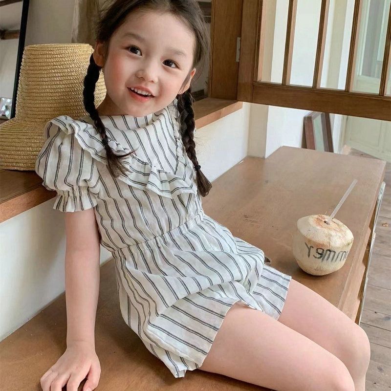 韓国 海外 輸入 子ども服 キッズ ベビー服 半ズボン 短パン パンツ サロペット オールインワン つなぎ オーバーオール セットアップ ストライプ 涼しい お出掛け ビーチ 海 バックリボン 姉妹 お揃い ツイン 130cm 120cm 110cm115cm