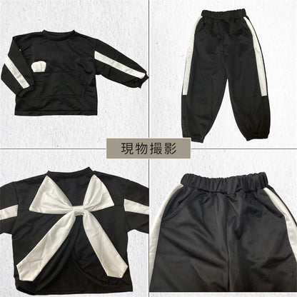 韓国 海外 輸入子供服 ベビー服 キッズ 赤ちゃん 長袖 2点セット セットアップ スウェット パーカー ロングパンツ うさぎ ラビット ダンス 保育園 小学生 ジャージ バックリボン 100cm 110cm 120cm