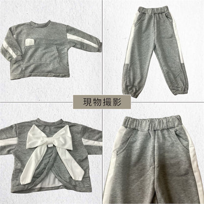 韓国 海外 輸入子供服 ベビー服 キッズ 赤ちゃん 長袖 2点セット セットアップ スウェット パーカー ロングパンツ うさぎ ラビット ダンス 保育園 小学生 ジャージ バックリボン 100cm 110cm 120cm