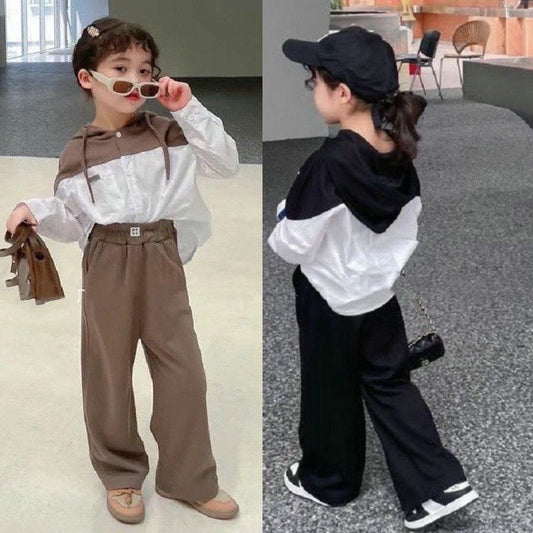 韓国 海外 輸入 子供服 キッズ 春秋 可愛い 長袖 セットアップ 切替シャツ ２点セット パンツ ズボン パーカー かわいい かっこいい ダンス ギャル ジャージ スウェット お出掛け 通園 通学 110m 120cm