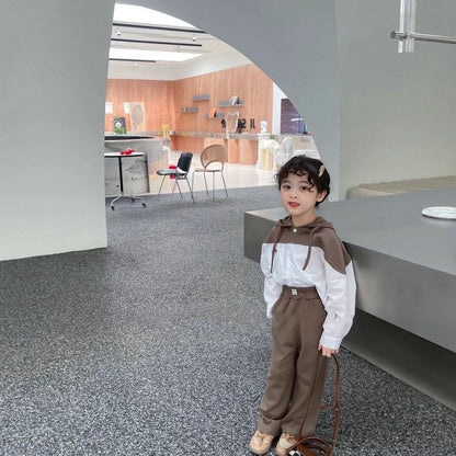 韓国 海外 輸入 子供服 キッズ 春秋 可愛い 長袖 セットアップ 切替シャツ ２点セット パンツ ズボン パーカー かわいい かっこいい ダンス ギャル ジャージ スウェット お出掛け 通園 通学 110m 120cm