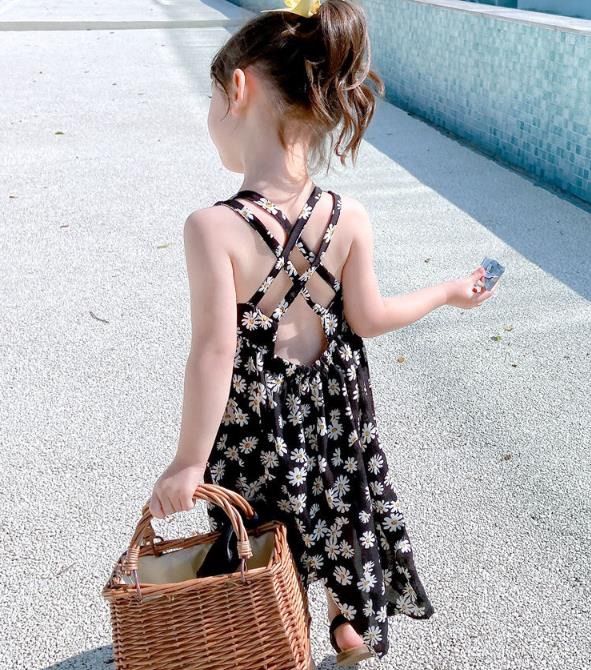 韓国 海外 輸入 子供服 キッズ ベビー 赤ちゃん 女の子 トップス ワンピース スカート デイジー柄 キャミソールワンピース キャミワンピ 花柄 水着 重ね着 夏 プール リゾート 姉妹 お揃い ペア 90cm 100cm 110cm 120cm 130cm