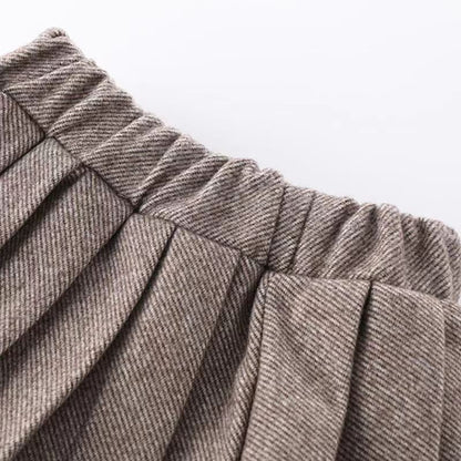 海外 輸入 韓国 子供服 キッズ 女の子 スカート コート ジャケット 長袖 セットアップ 制服風 ギャル 秋冬 フォーマル スーツ ２点セット プリーツスカート ツイード生地 通園 通学 お出掛け 110cm 120cm 130cm