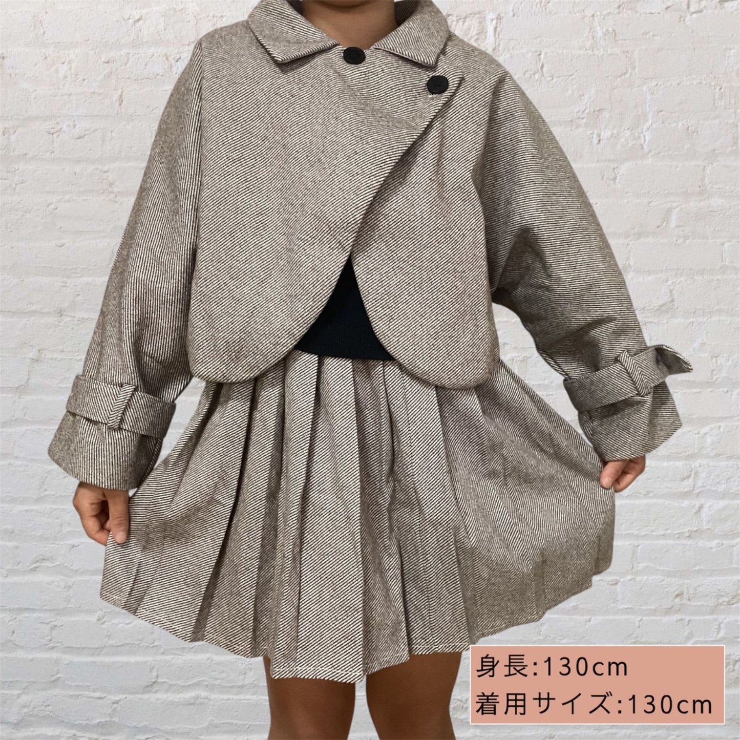 海外 輸入 韓国 子供服 キッズ 女の子 スカート コート ジャケット 長袖 セットアップ 制服風 ギャル 秋冬 フォーマル スーツ ２点セット プリーツスカート ツイード生地 通園 通学 お出掛け 110cm 120cm 130cm